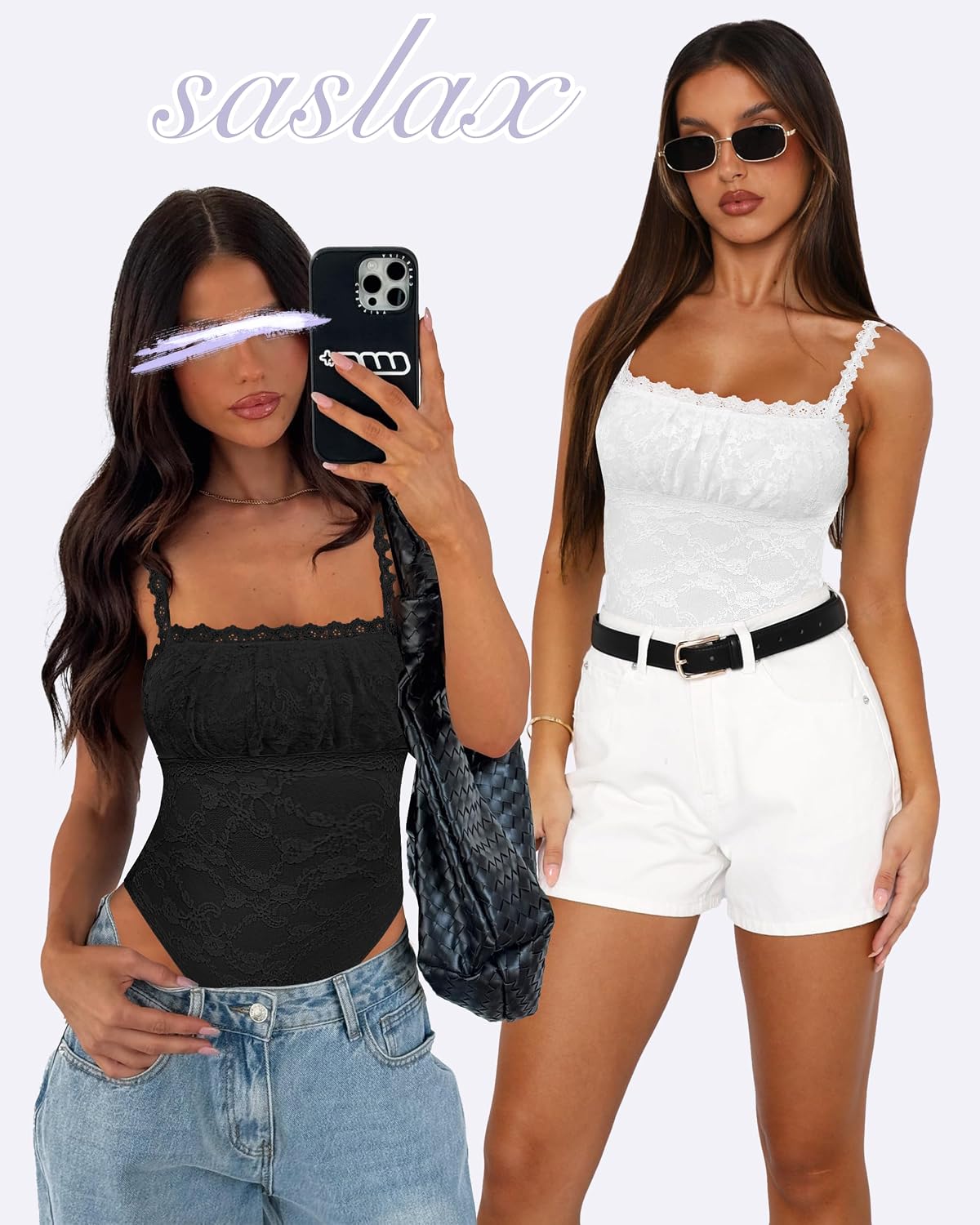 BODY SASLAX ENCAJE CUELLO CUADRADO SIN MANGAS NEGRO TALLA XXL - 3