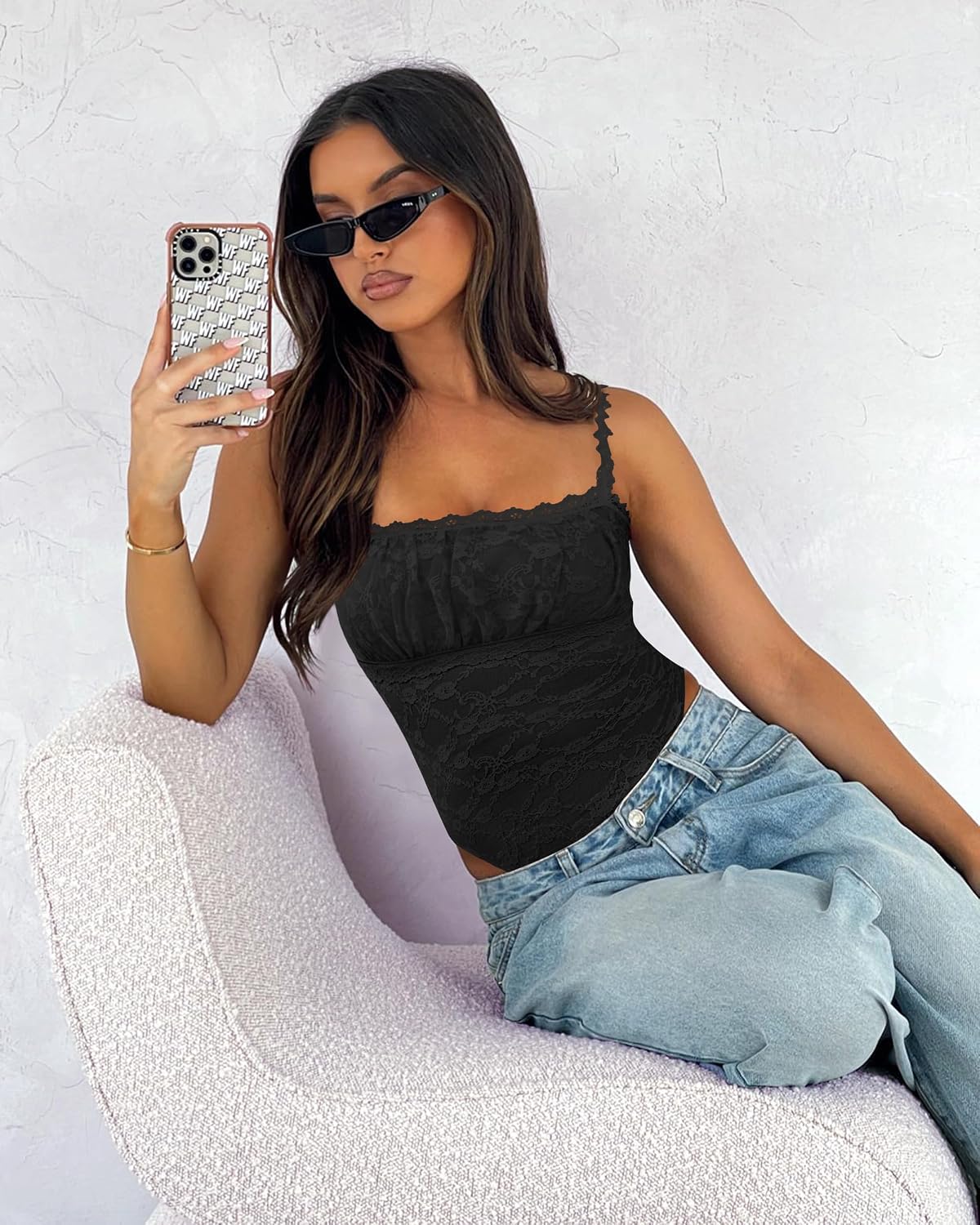 BODY SASLAX ENCAJE CUELLO CUADRADO SIN MANGAS NEGRO TALLA XXL - 5