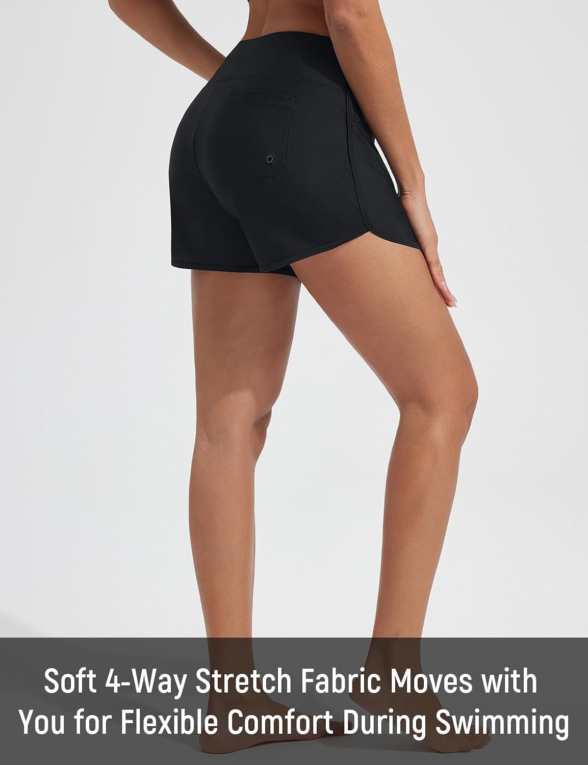 PANTALONES CORTOS DE BAÑO BALEAF MUJER 3 PULGADAS CINTURA ALTA NEGRO TALLA XL - 5