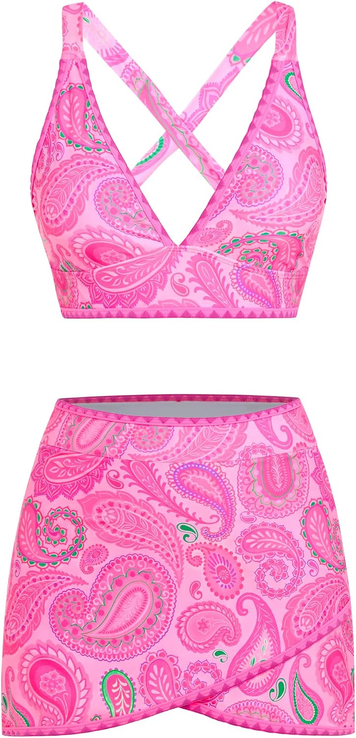 BIKINI DE DOS PIEZAS ZAFUL CON FALDA DE CINTURA ALTA ROSA OSCURO TALLA XL - 2