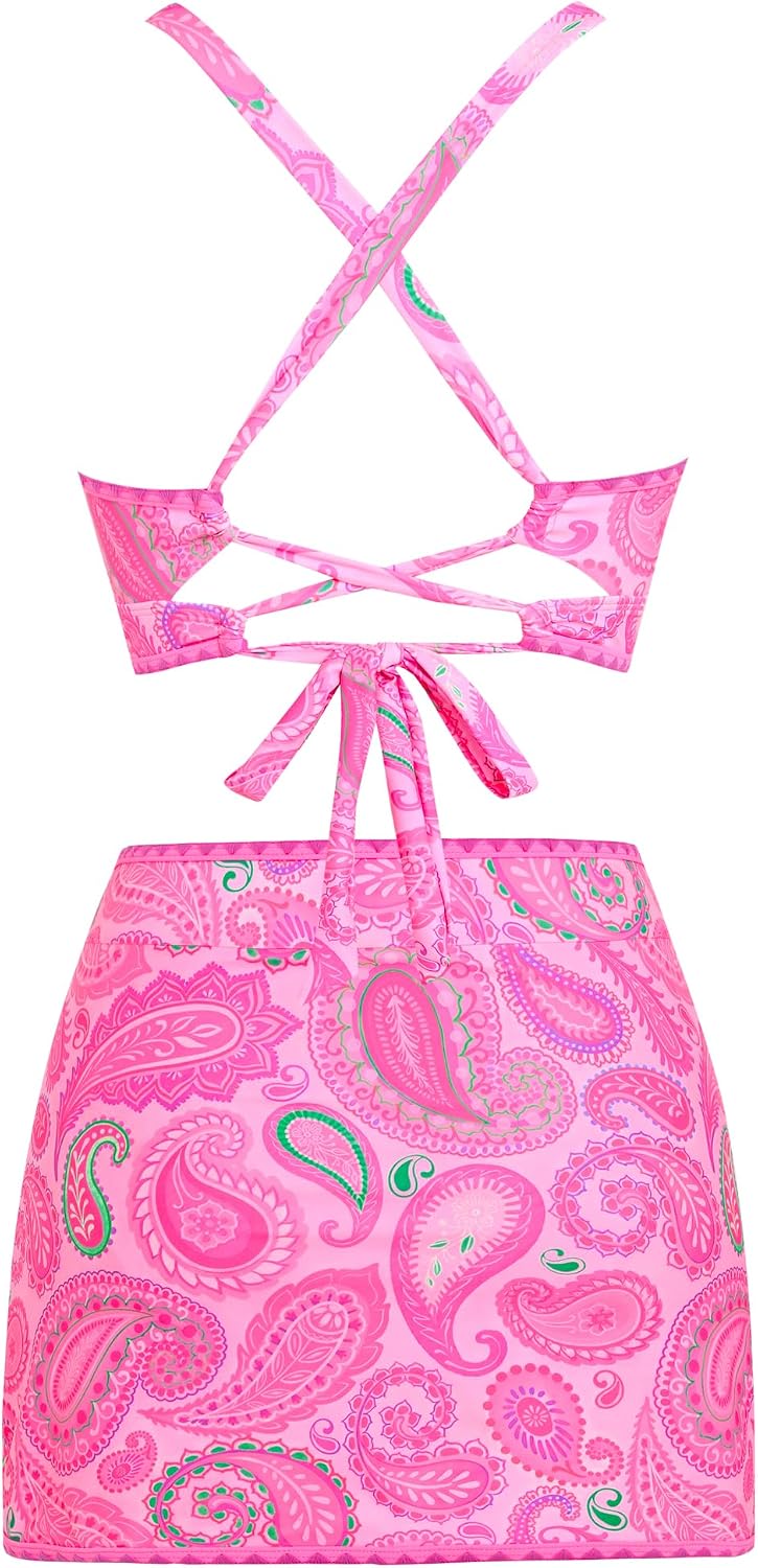 BIKINI DE DOS PIEZAS ZAFUL CON FALDA DE CINTURA ALTA ROSA OSCURO TALLA XL - 3