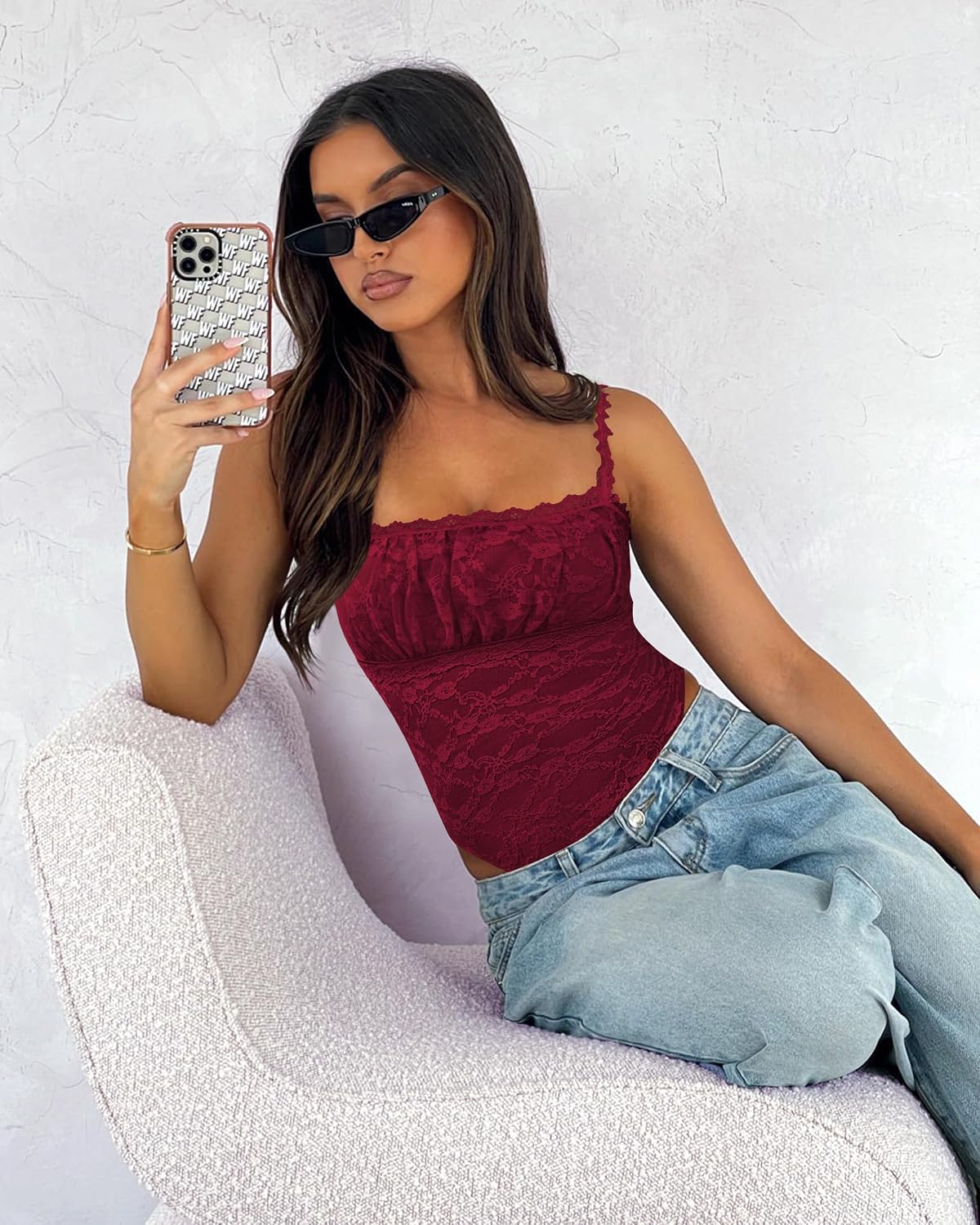BODY SASLAX CUELLO CUADRADO ENCAJE SIN MANGAS TALLA M BURDEO - 5