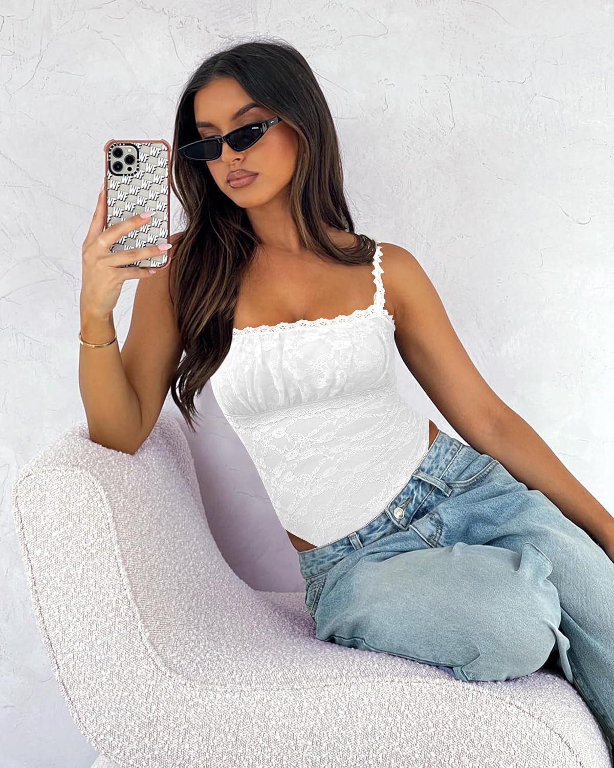 BODY SASLAX ENCAJE CUELLO CUADRADO SIN MANGAS BLANCO TALLA S - 5