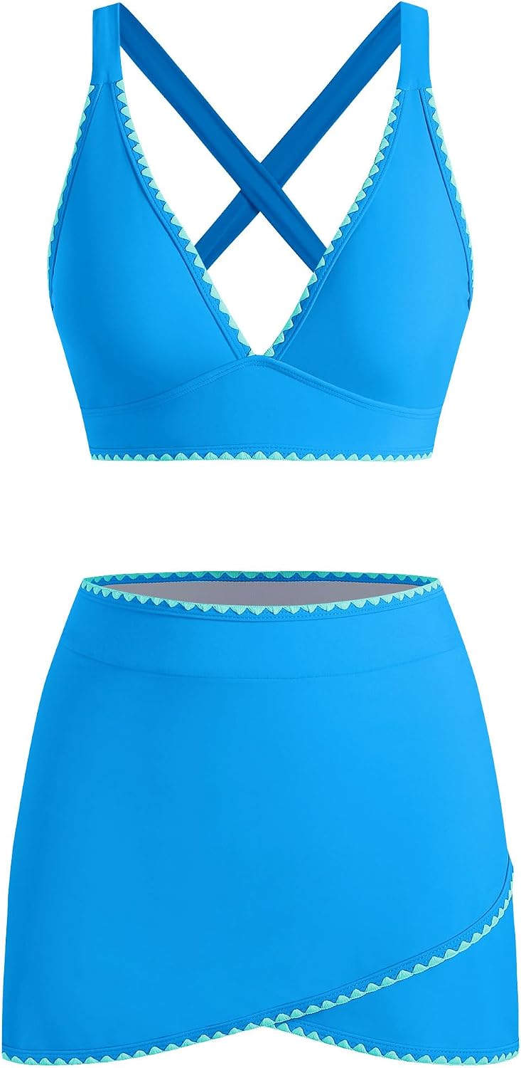 BIKINI ZAFUL DE DOS PIEZAS CON FALDA CINTURA ALTA AZUL LAGO TALLA XL - 2