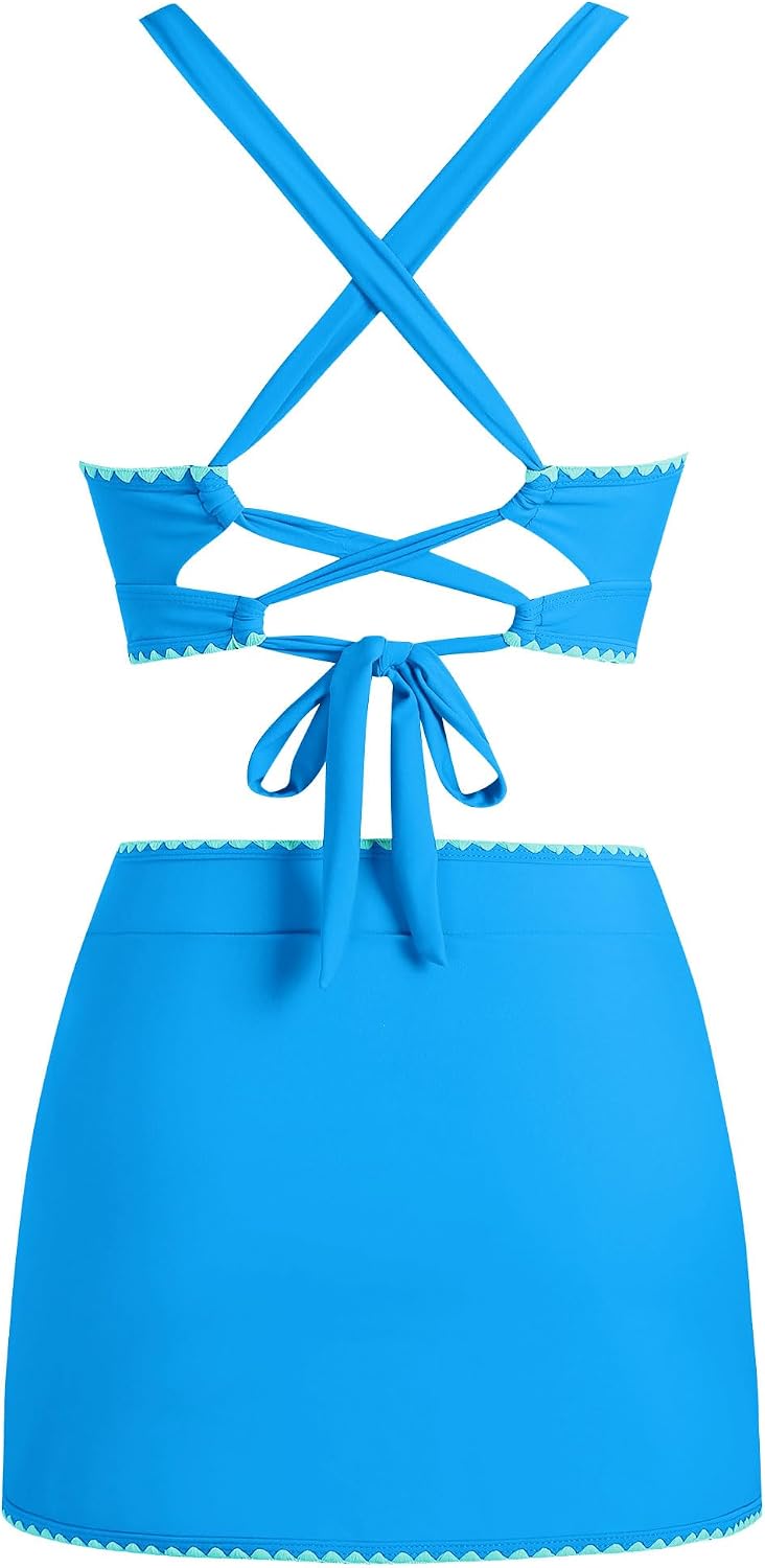 BIKINI ZAFUL DE DOS PIEZAS CON FALDA CINTURA ALTA AZUL LAGO TALLA XL - 3