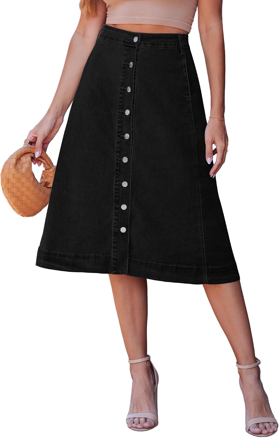 FALDA JEAN LUVAMIA MIDI A LINE BOTONES CINTURA ALTA - 1