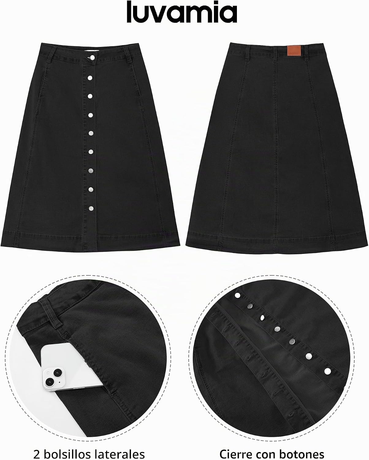 FALDA JEAN LUVAMIA MIDI A LINE BOTONES CINTURA ALTA - 4