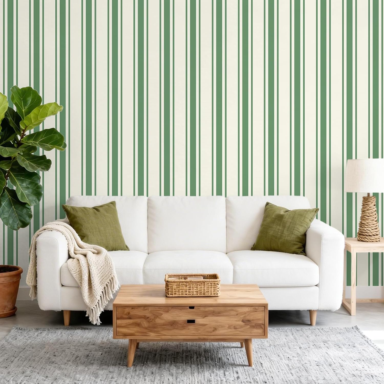 PAPEL MURAL AUTOADHESIVO VEELIKE RAYAS VERDE Y BLANCO 17.7' X 354' - 5