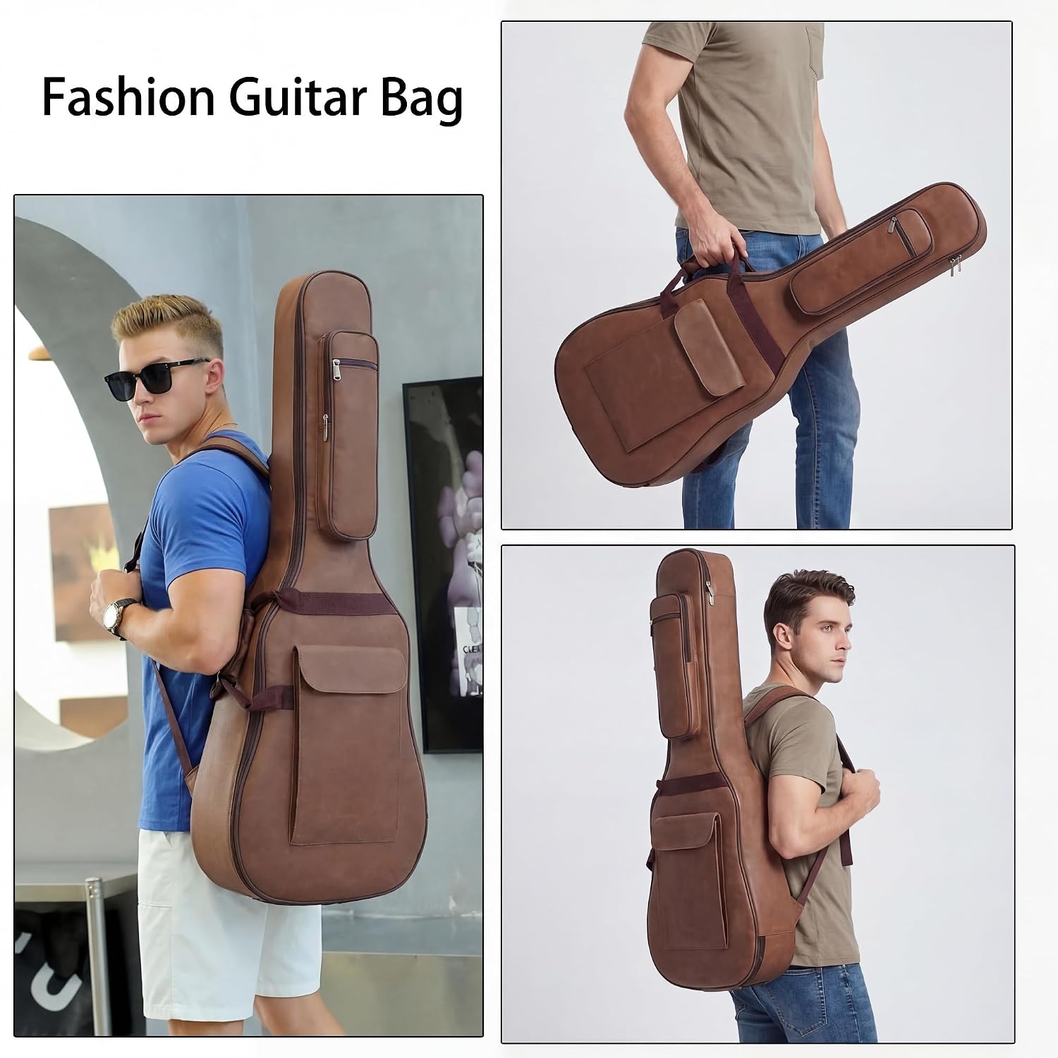 FUNDA PARA GUITARRA ACÚSTICA DE 41 PULGADAS CALLPIONEER MARRÓN CON ACOLCHADO REFORZADO - 3