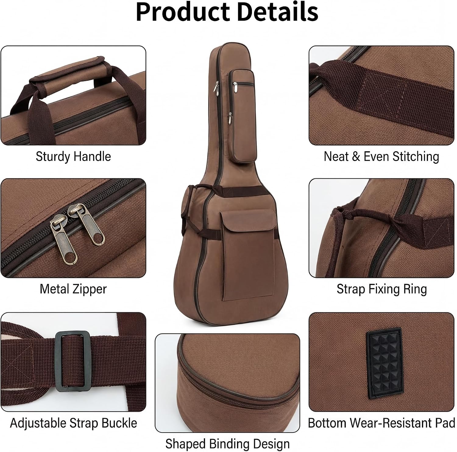FUNDA PARA GUITARRA ACÚSTICA DE 41 PULGADAS CALLPIONEER MARRÓN CON ACOLCHADO REFORZADO - 4