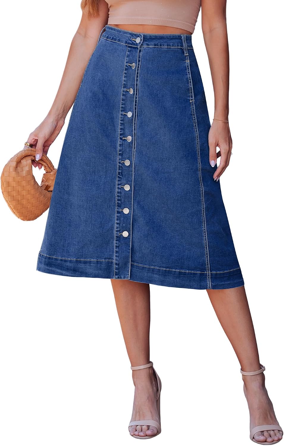 FALDA JEAN LUVAMIA MIDI A-LINE BOTONES CINTURA ALTA - 1