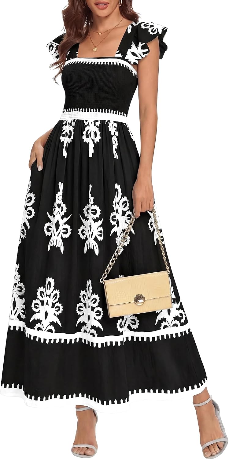 VESTIDO MAXI BOHO FLORAL BTFBM CUELLO CUADRADO SIN MANGAS - 1