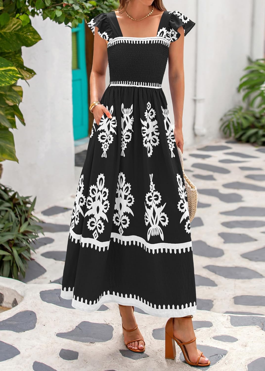 VESTIDO MAXI BOHO FLORAL BTFBM CUELLO CUADRADO SIN MANGAS - 2