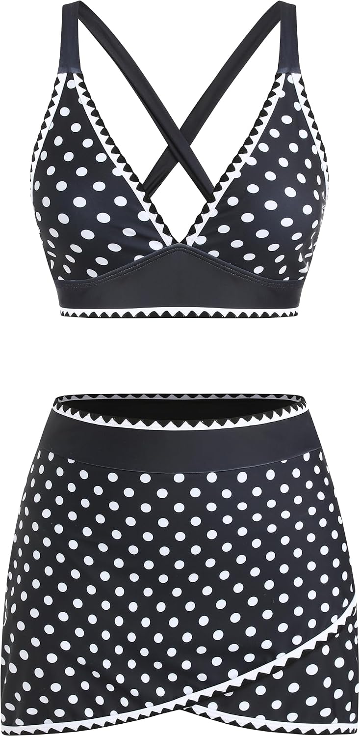 BIKINI DE DOS PIEZAS ZAFUL CON FALDA Y CUELLO EN V LUNARES - 3