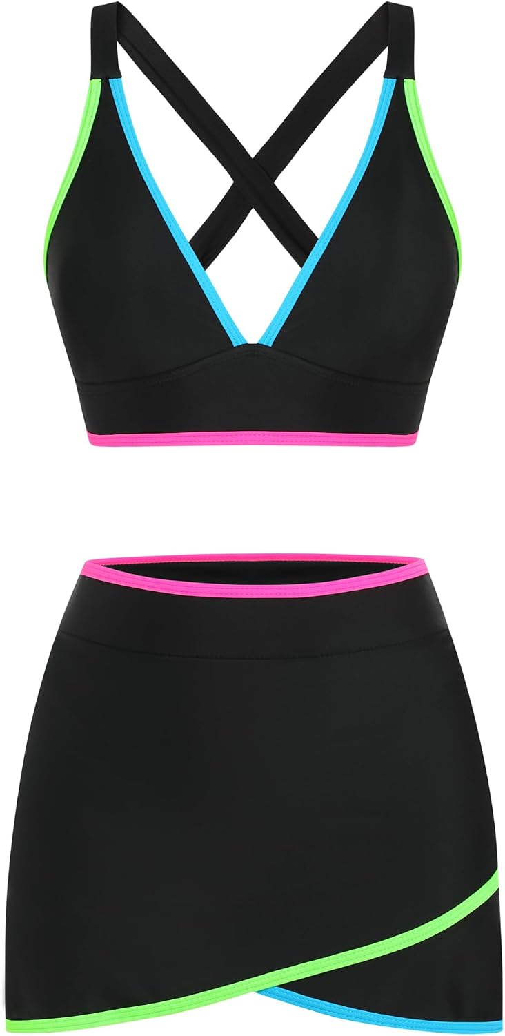 BIKINI ZAFUL DE DOS PIEZAS CON FALDA Y CUELLO EN V NEGRO TALLA 2XL - 3