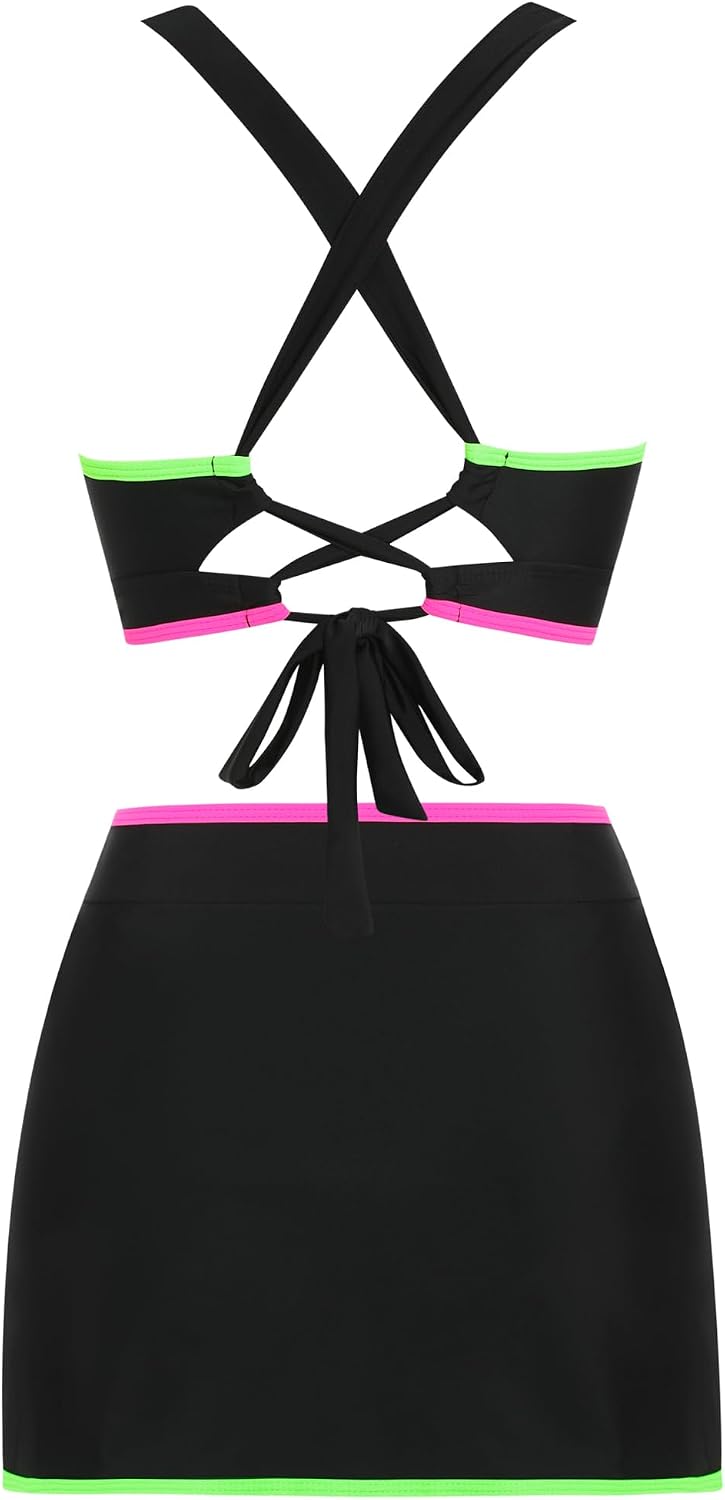 BIKINI ZAFUL DE DOS PIEZAS CON FALDA Y CUELLO EN V NEGRO TALLA 2XL - 4