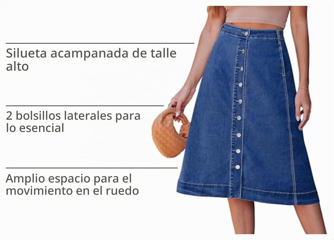 FALDA JEAN LUVAMIA MIDI A-LINE BOTONES CINTURA ALTA - 4