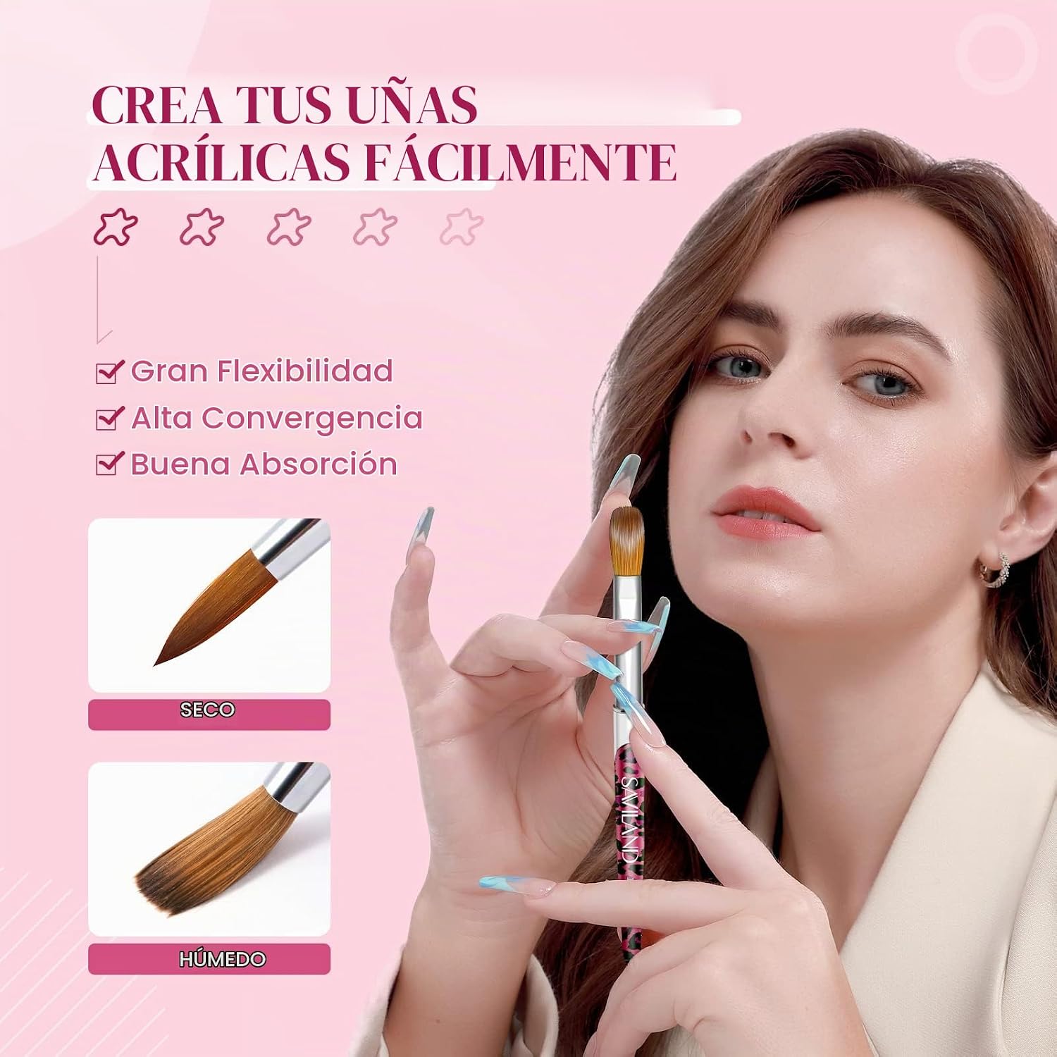 SET DE 4 BROCHAS PARA UÑAS ACRÍLICAS SAVILAND KOLINSKY TALLAS 8/10/12/14 ESTAMPADO LEOPARDO - 5
