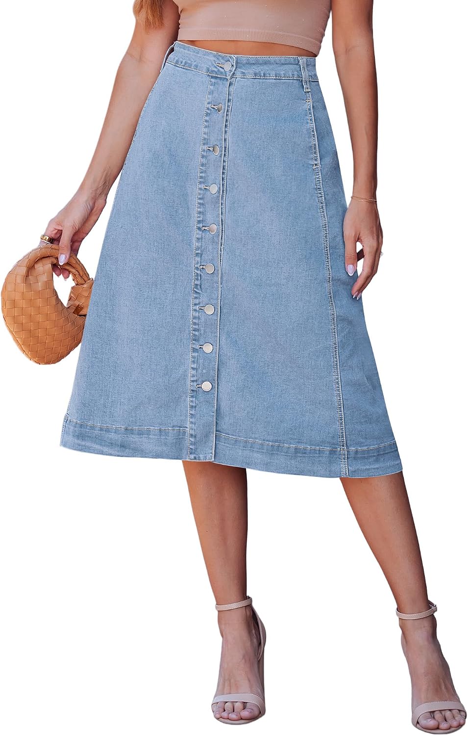 FALDA JEAN LUVAMIA MIDI A-LINE BOTONES CINTURA ALTA - 1