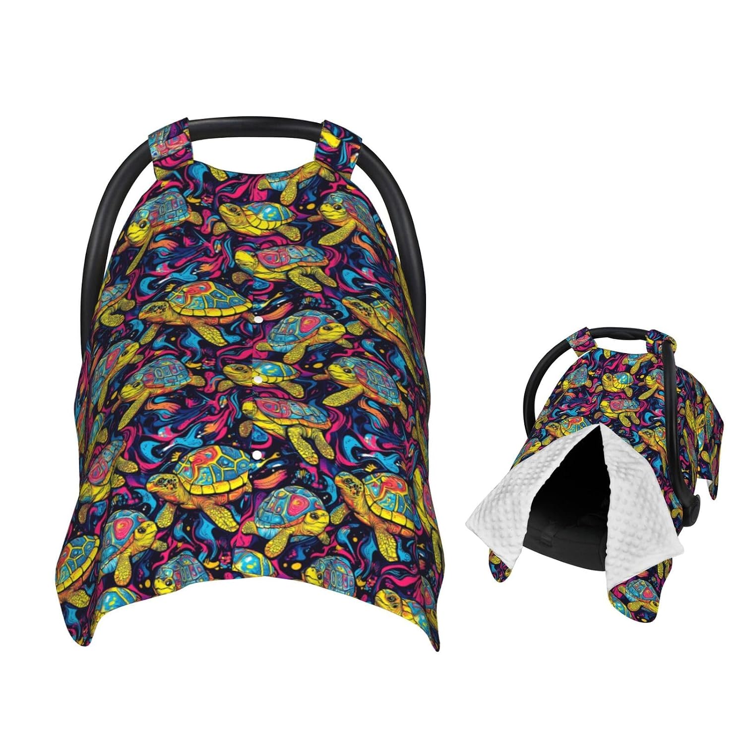 CUBRE COCHE PARA BEBÉ MUISHI PSYCHEDELIC TURTLES DOBLE CAPA - 1