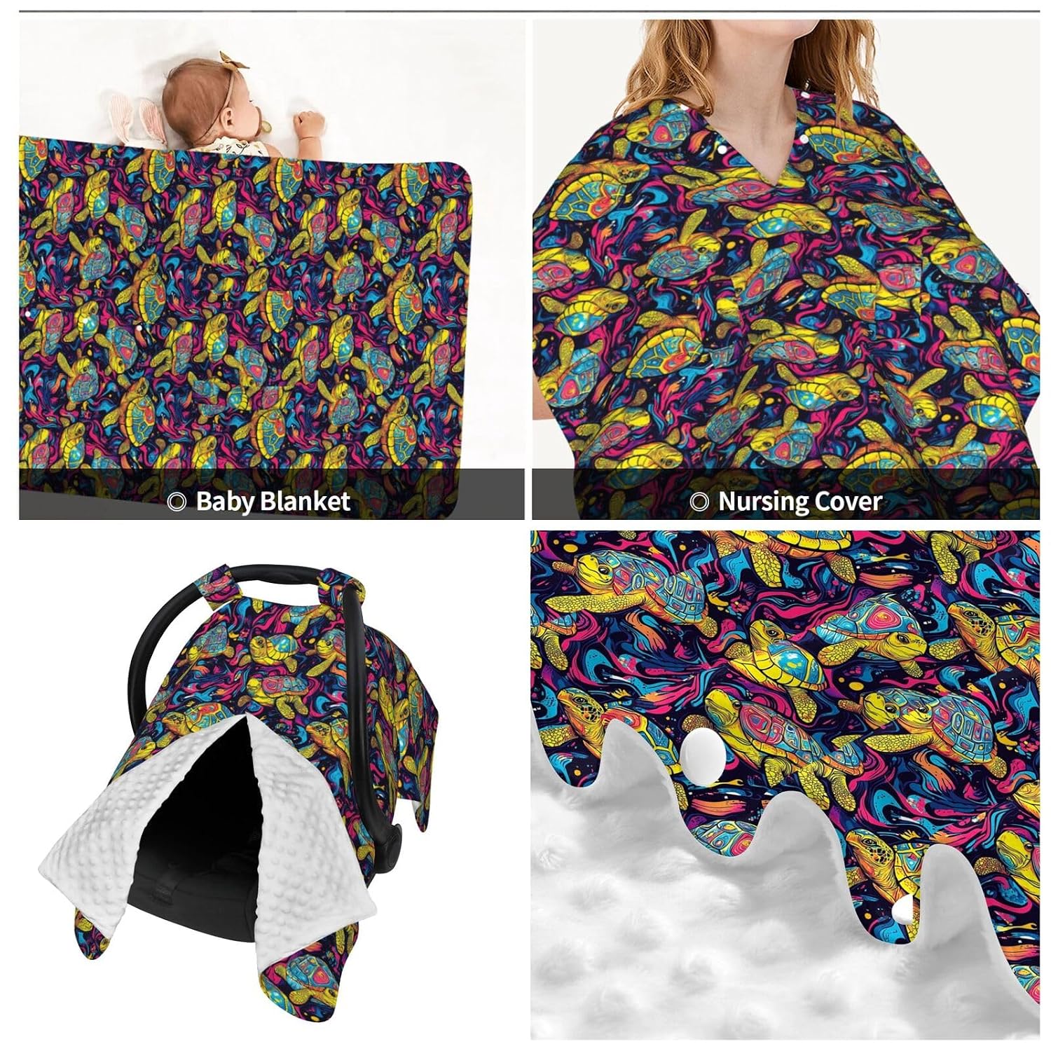 CUBRE COCHE PARA BEBÉ MUISHI PSYCHEDELIC TURTLES DOBLE CAPA - 2
