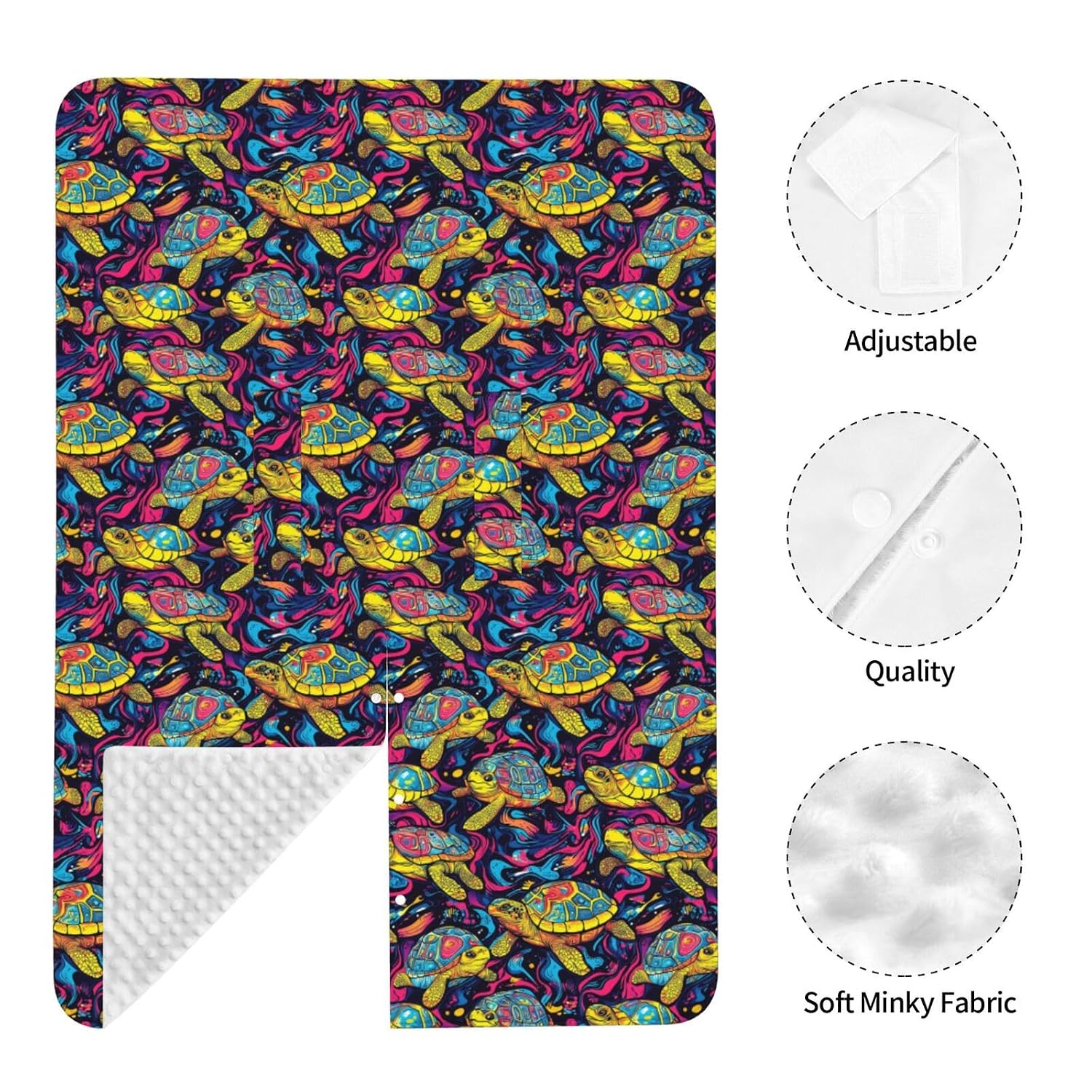 CUBRE COCHE PARA BEBÉ MUISHI PSYCHEDELIC TURTLES DOBLE CAPA - 3