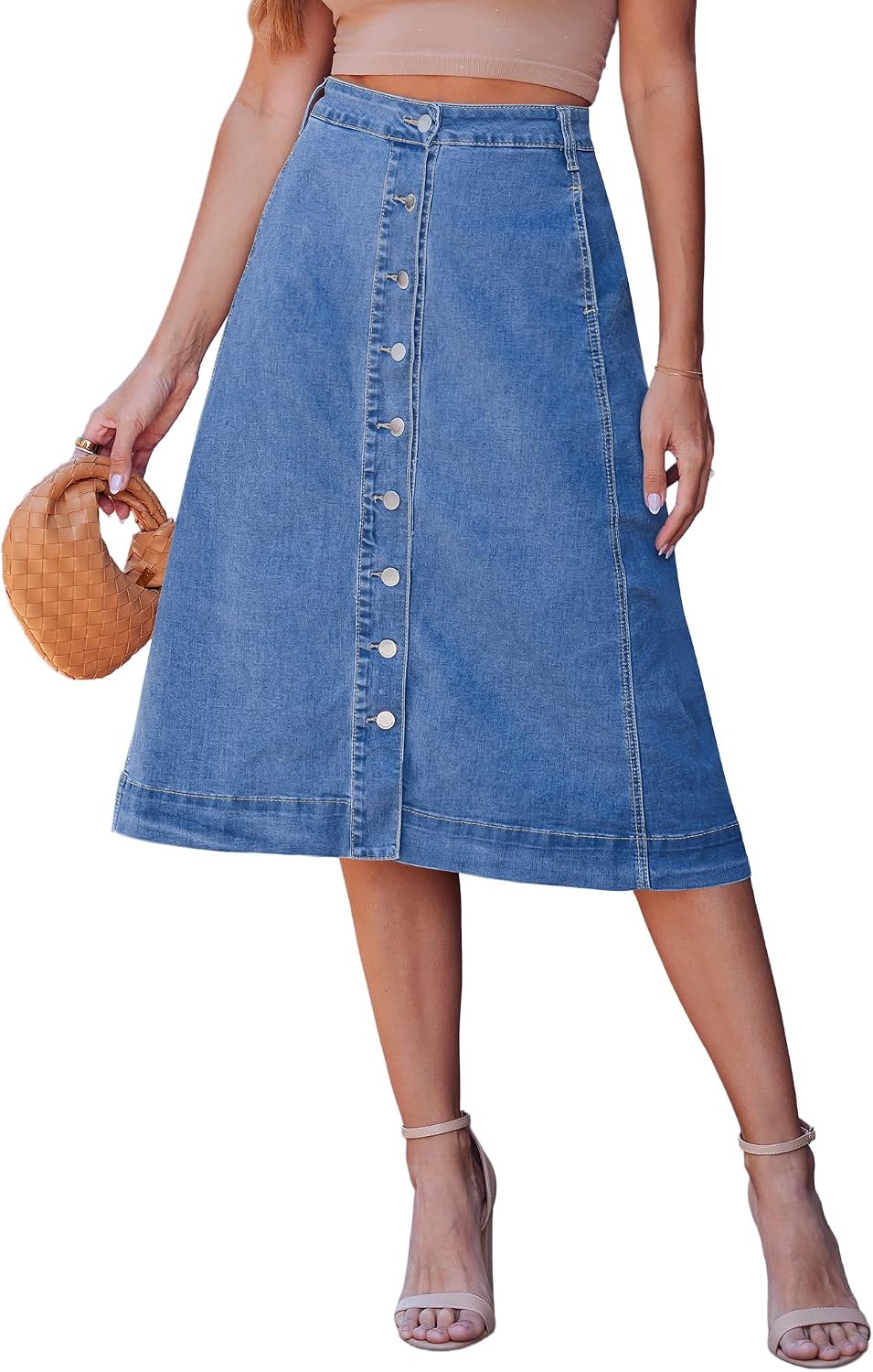 FALDA JEAN LUVAMIA MIDI A-LINE BOTONES CINTURA ALTA - 1