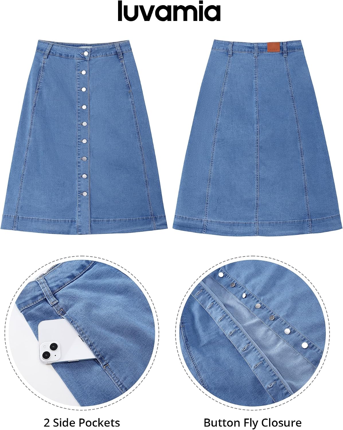 FALDA JEAN LUVAMIA MIDI A-LINE BOTONES CINTURA ALTA - 4