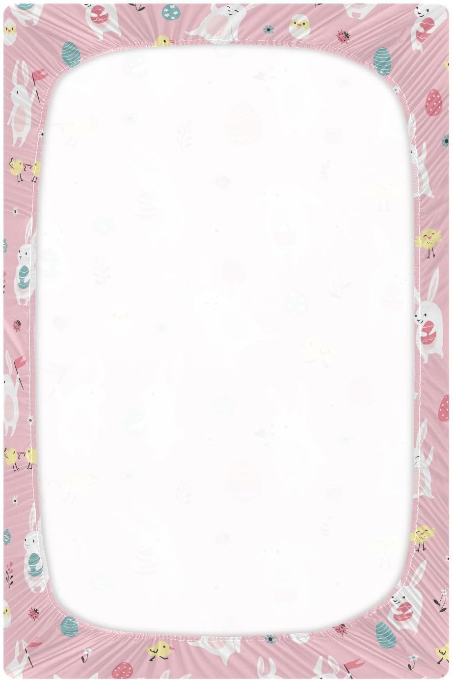 SÁBANA BAJERA PARA CUNA VVFELIXL ESTAMPADO CONEJOS PASCUA ROSA - 3