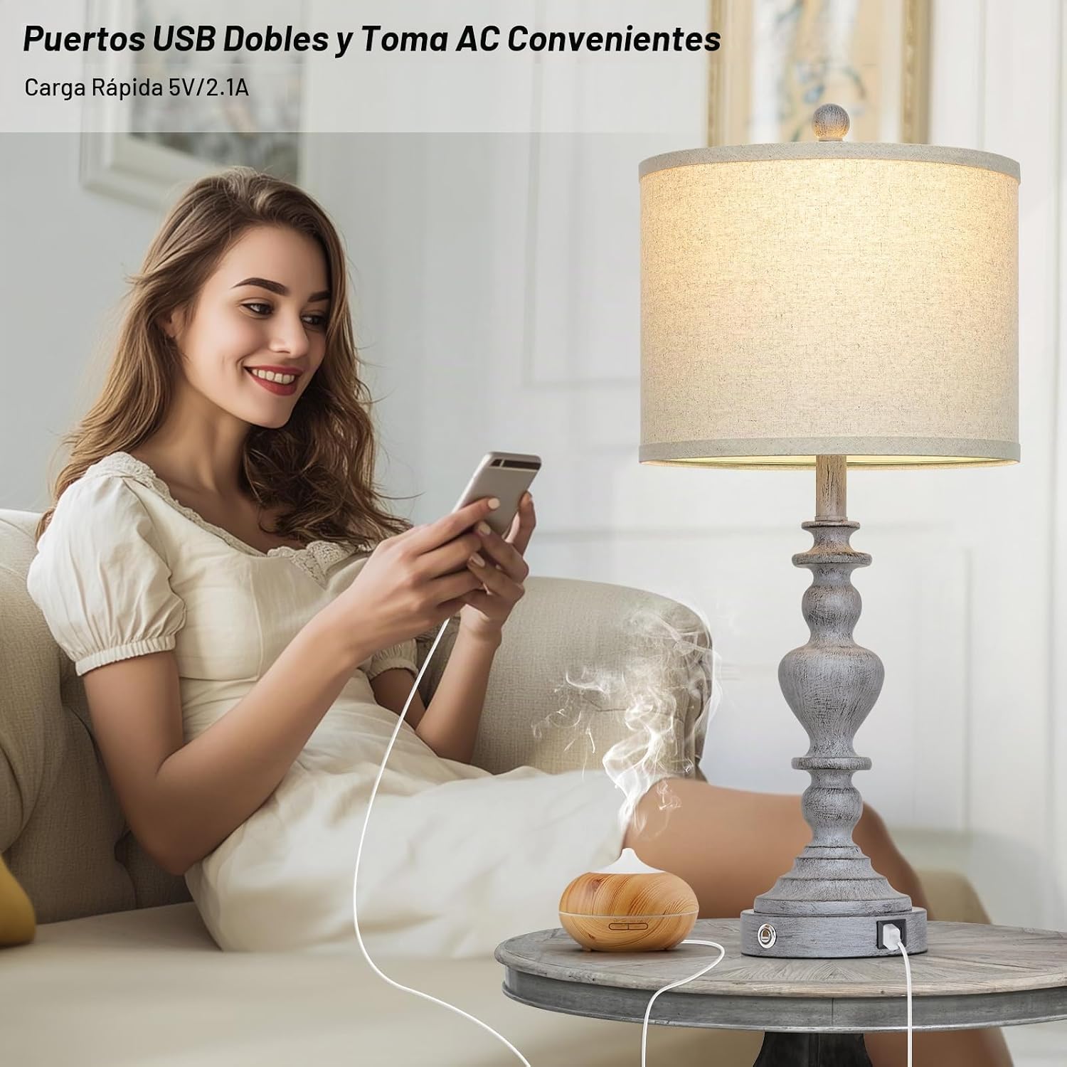 LÁMPARA DE MESA LOLIKIT 68 CM GRIS CON CONTROL TÁCTIL, PUERTOS USB Y TOMA AC, SET DE 2 - 5