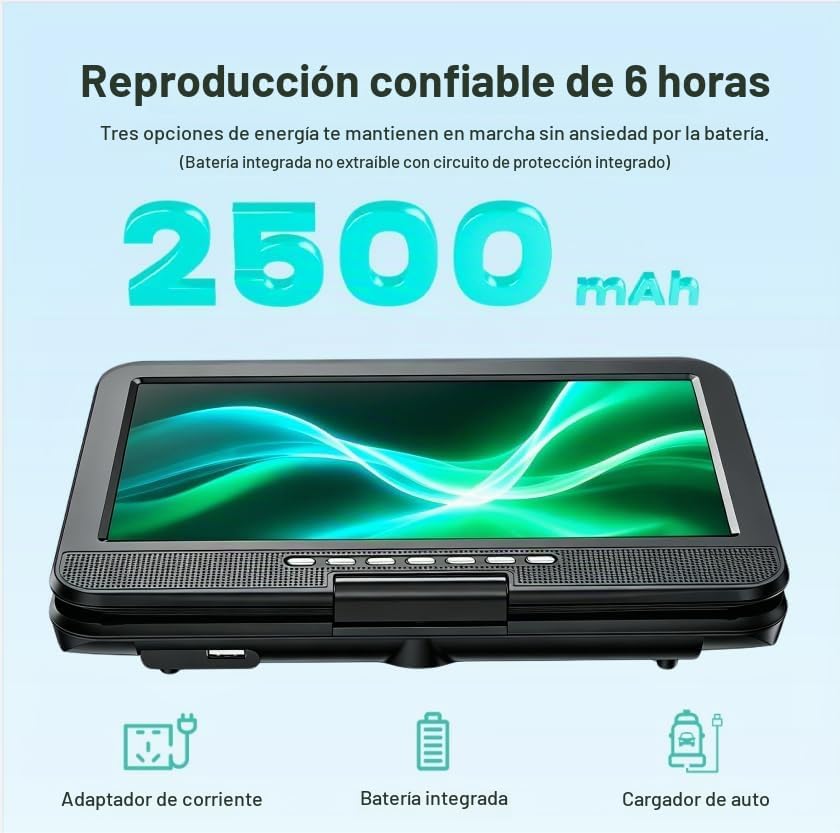 REPRODUCTOR DVD PORTÁTIL POFOTO 12.5' CON PANTALLA HD 10.5' ABATIBLE NEGRO - 3