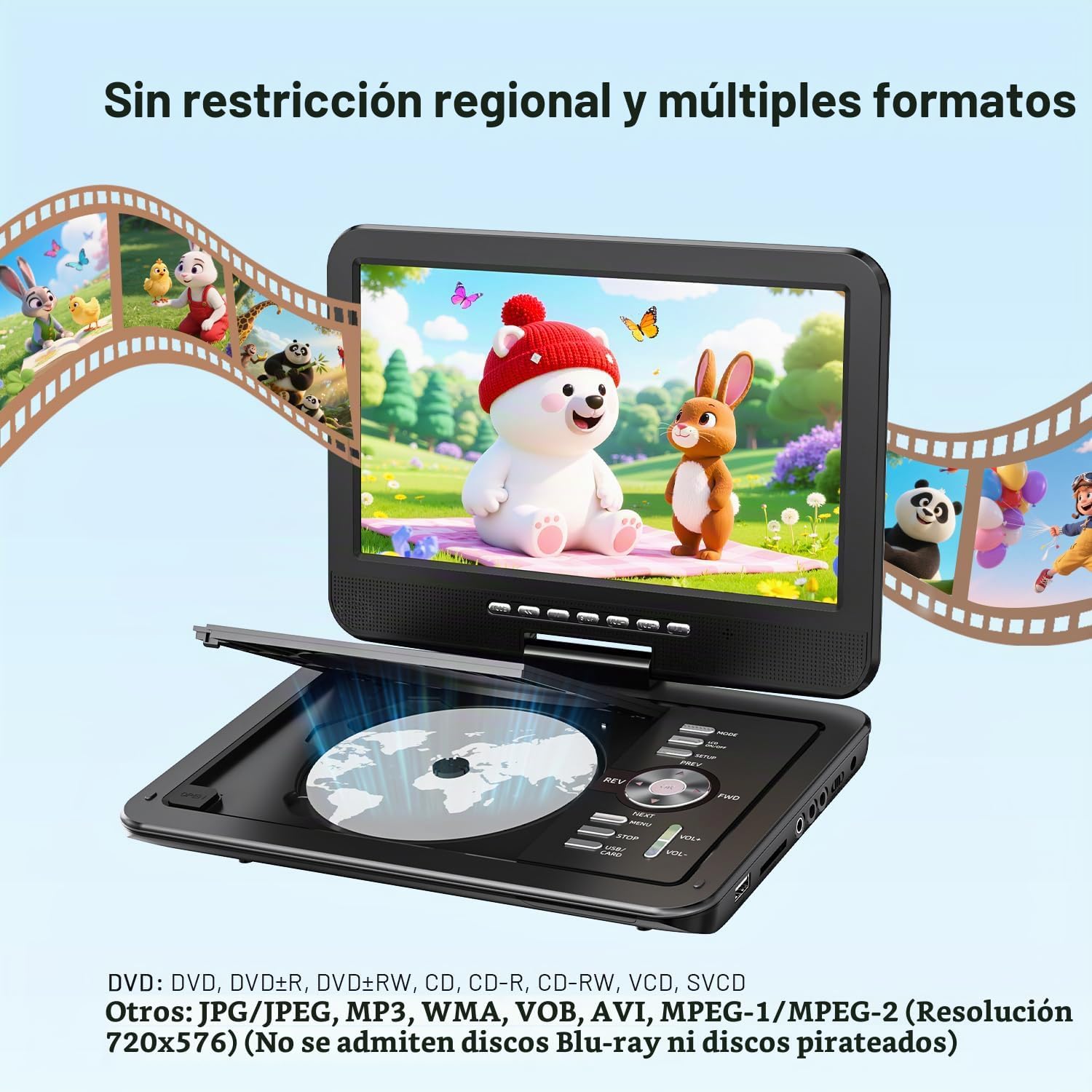 REPRODUCTOR DVD PORTÁTIL POFOTO 12.5' CON PANTALLA HD 10.5' ABATIBLE NEGRO - 4