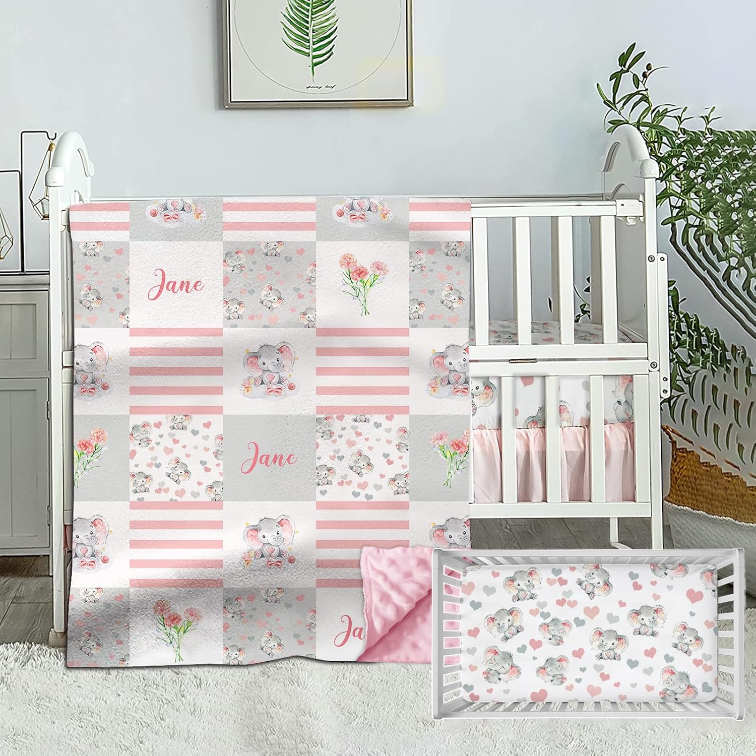 SET DE CAMA PARA BEBÉ MUNIFIC 2 PIEZAS CON DISEÑO DE ELEFANTE ROSA - 1