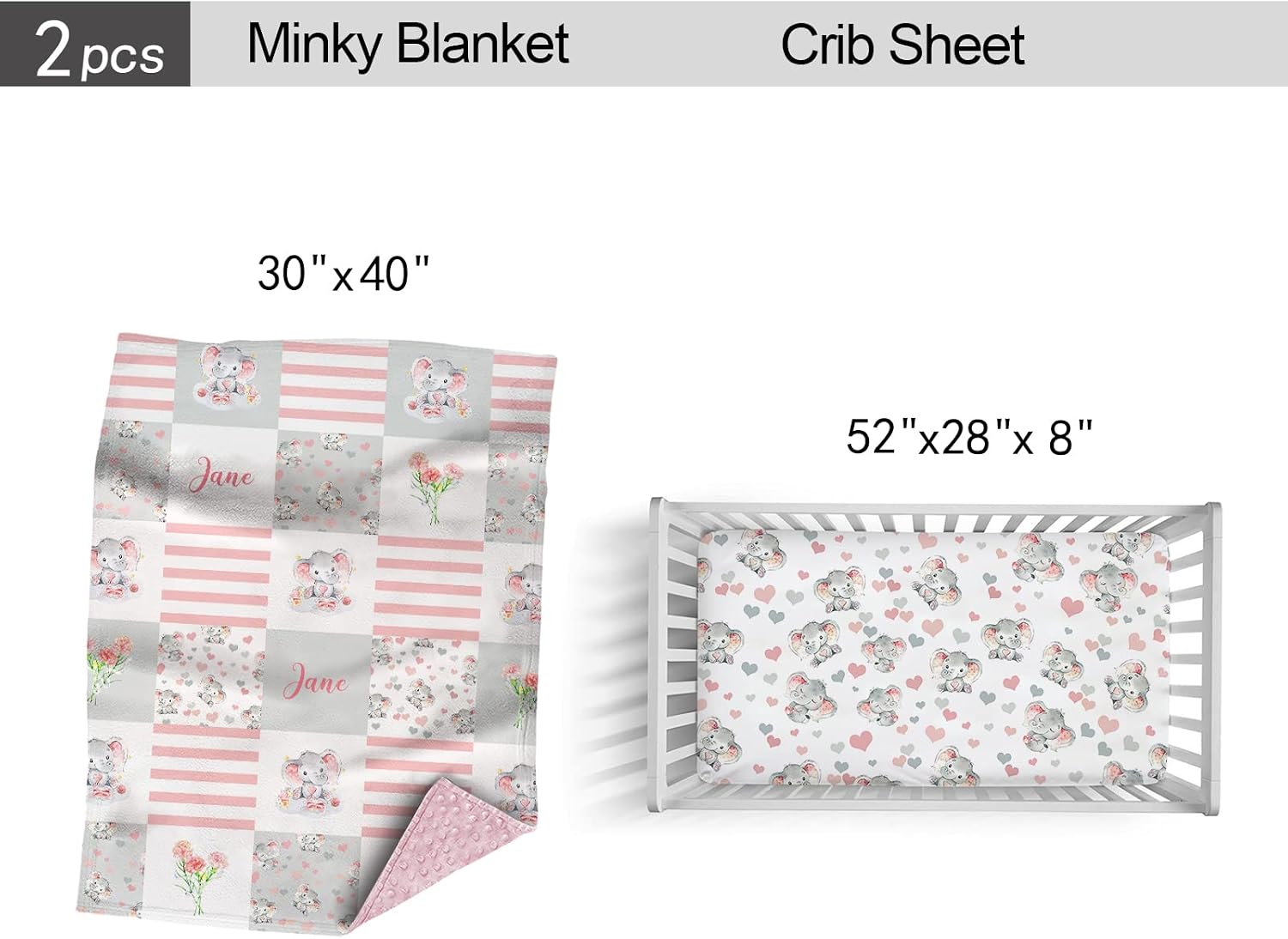 SET DE CAMA PARA BEBÉ MUNIFIC 2 PIEZAS CON DISEÑO DE ELEFANTE ROSA - 4