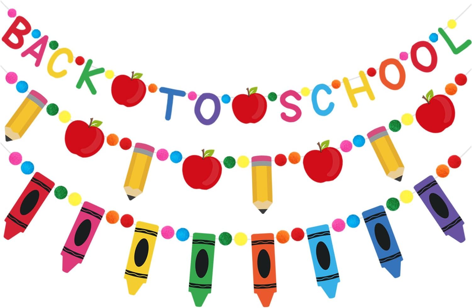 DOUMENY BANDERÍN FIESTA REGRESO A CLASES 3 PIEZAS LÁPIZ MANZANA CRAYOLA - 1