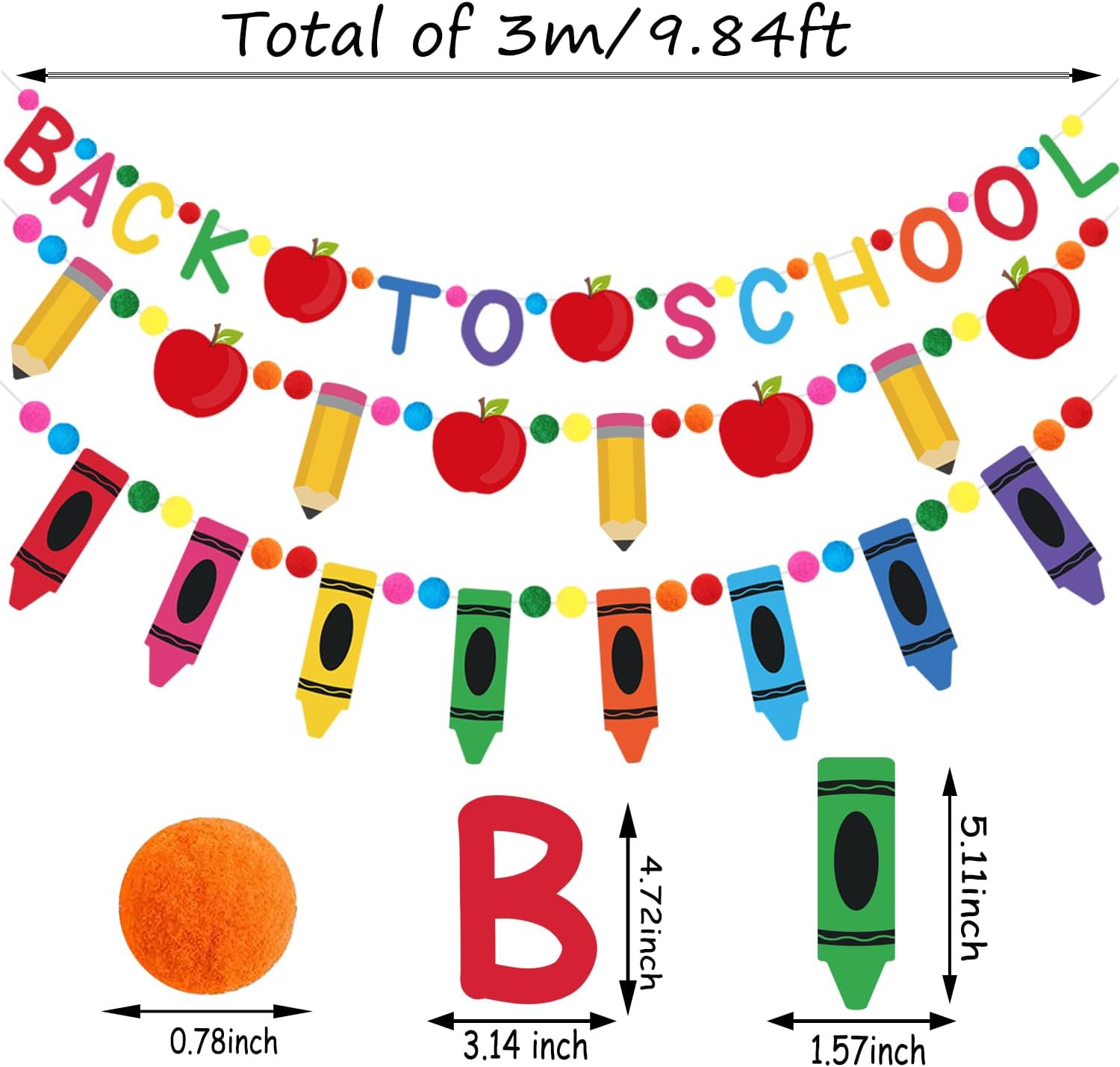 DOUMENY BANDERÍN FIESTA REGRESO A CLASES 3 PIEZAS LÁPIZ MANZANA CRAYOLA - 2