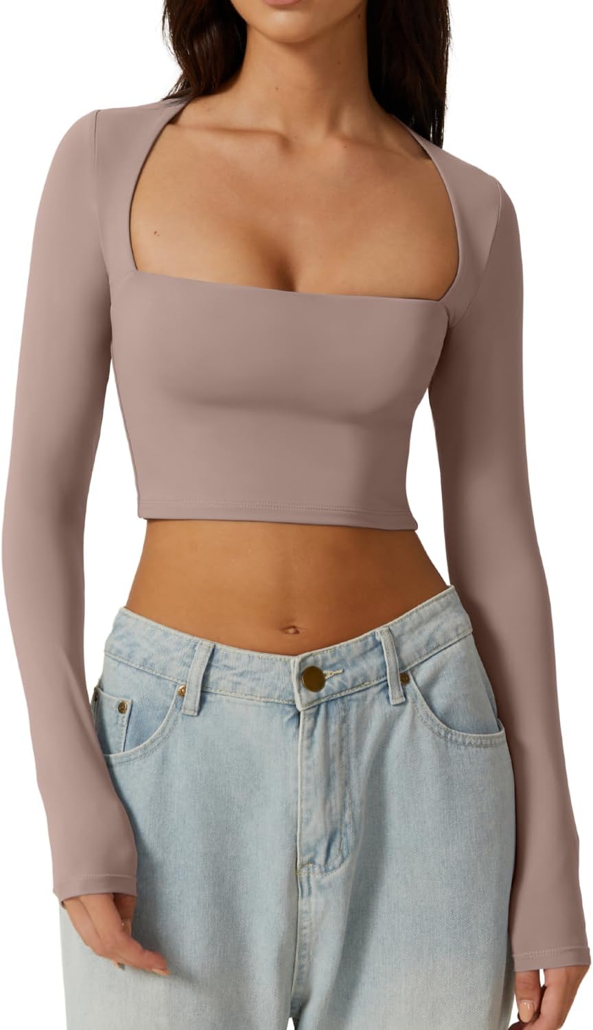 BLUSA QINSEN CROP TOP MANGA LARGA ESCOTE CUADRADO AJUSTADO - 1
