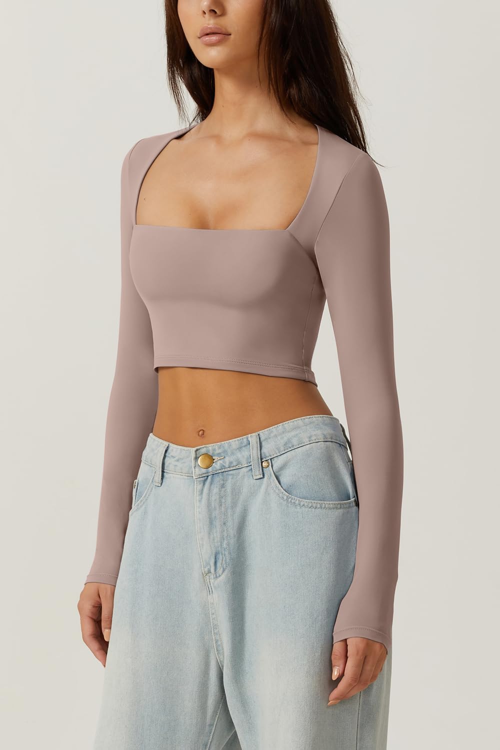 BLUSA QINSEN CROP TOP MANGA LARGA ESCOTE CUADRADO AJUSTADO - 2