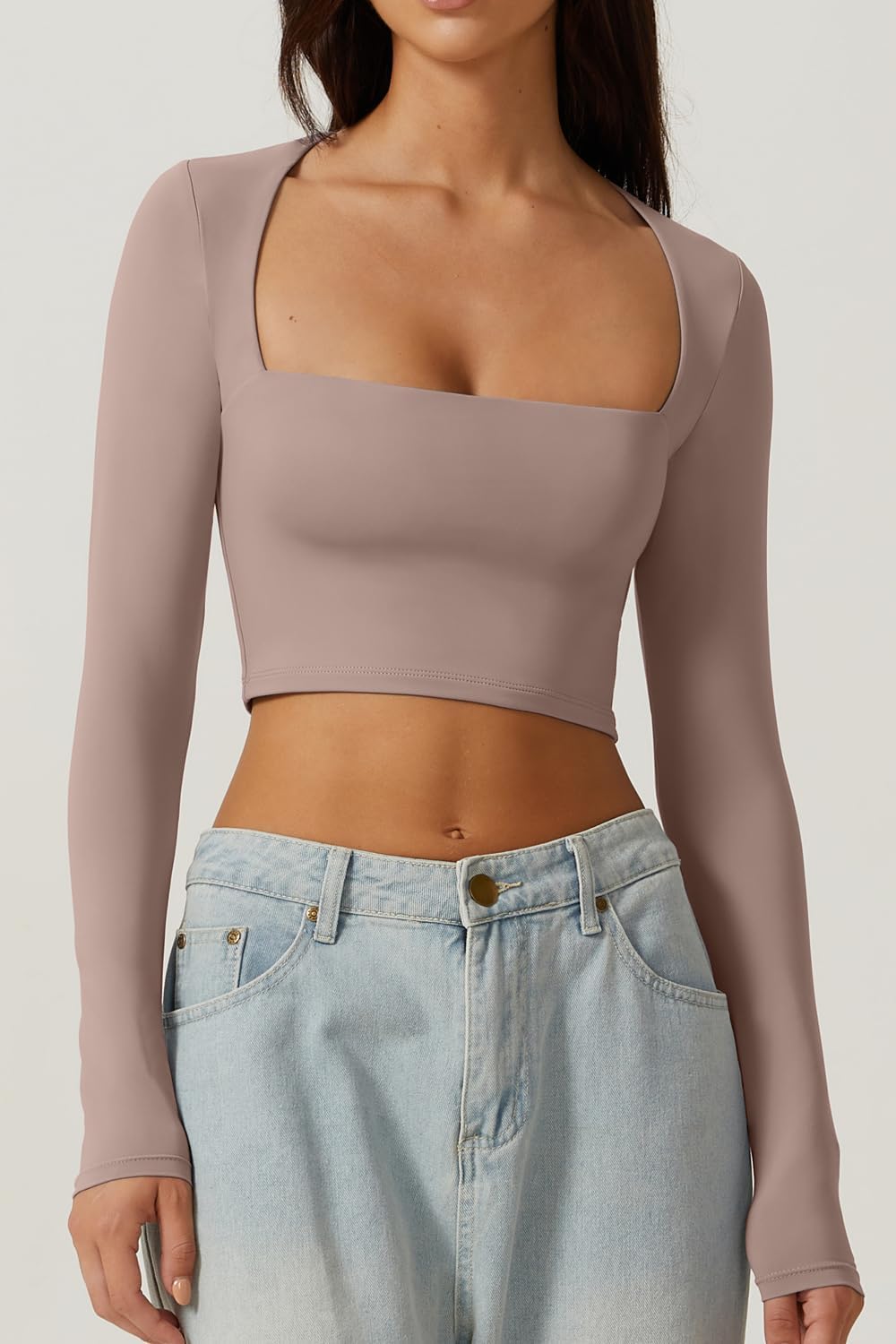 BLUSA QINSEN CROP TOP MANGA LARGA ESCOTE CUADRADO AJUSTADO - 3