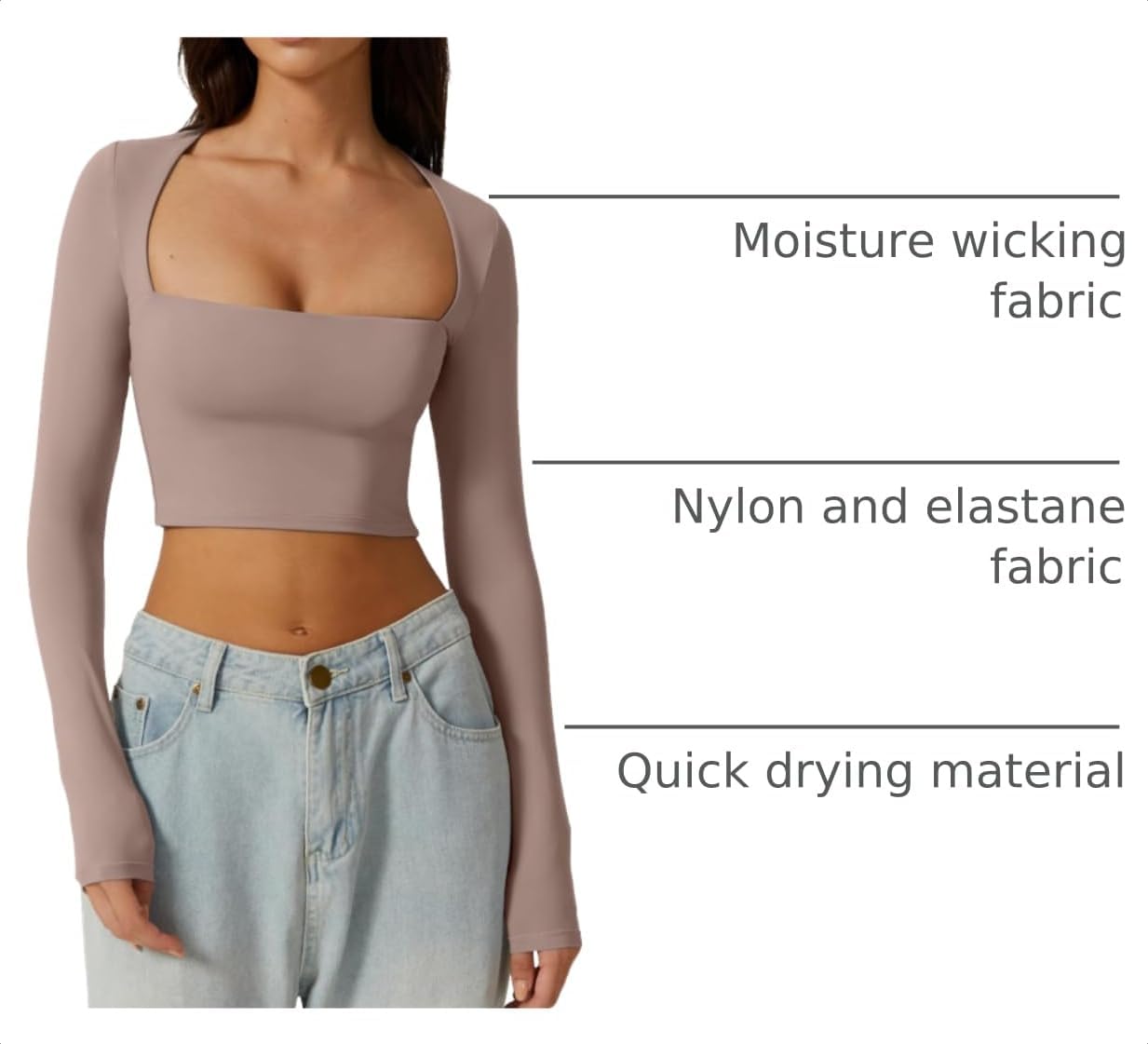 BLUSA QINSEN CROP TOP MANGA LARGA ESCOTE CUADRADO AJUSTADO - 4