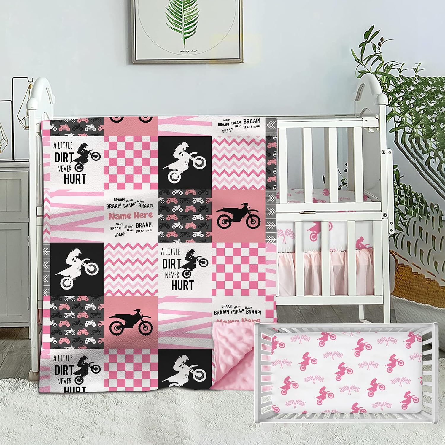 SET DE CAMA PARA CUNA MUNIFIC MOTOCICLETA ROSA 2 PIEZAS - 1