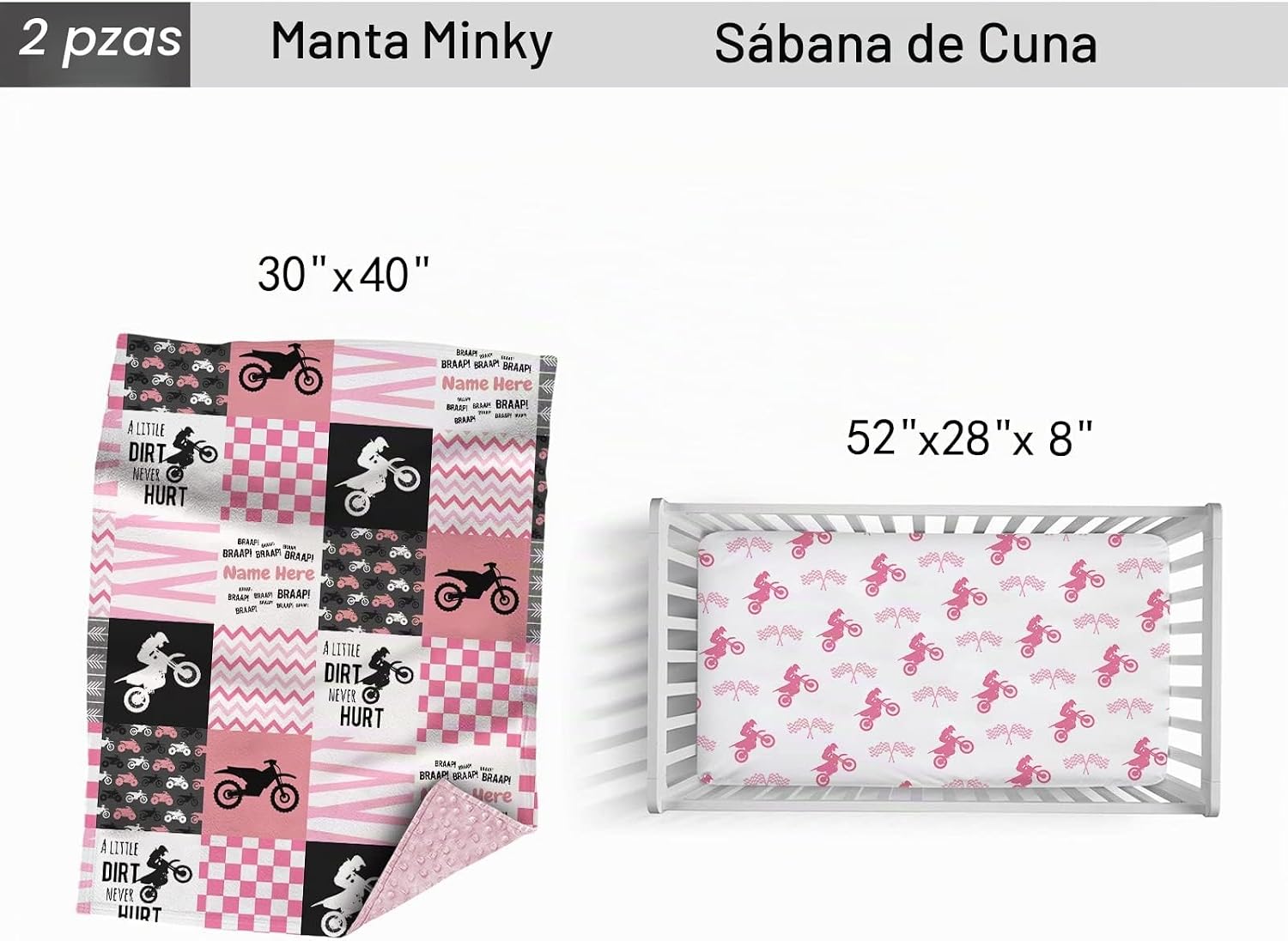 SET DE CAMA PARA CUNA MUNIFIC MOTOCICLETA ROSA 2 PIEZAS - 4