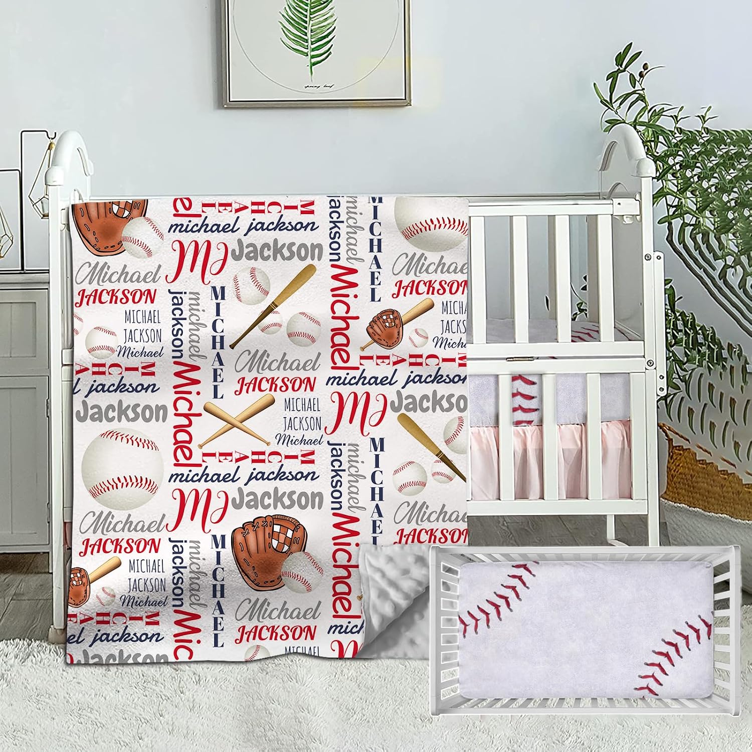 SET DE CAMA PARA BEBÉ MUNIFIC 2 PIEZAS TEMA BÉISBOL PERSONALIZABLE - 1