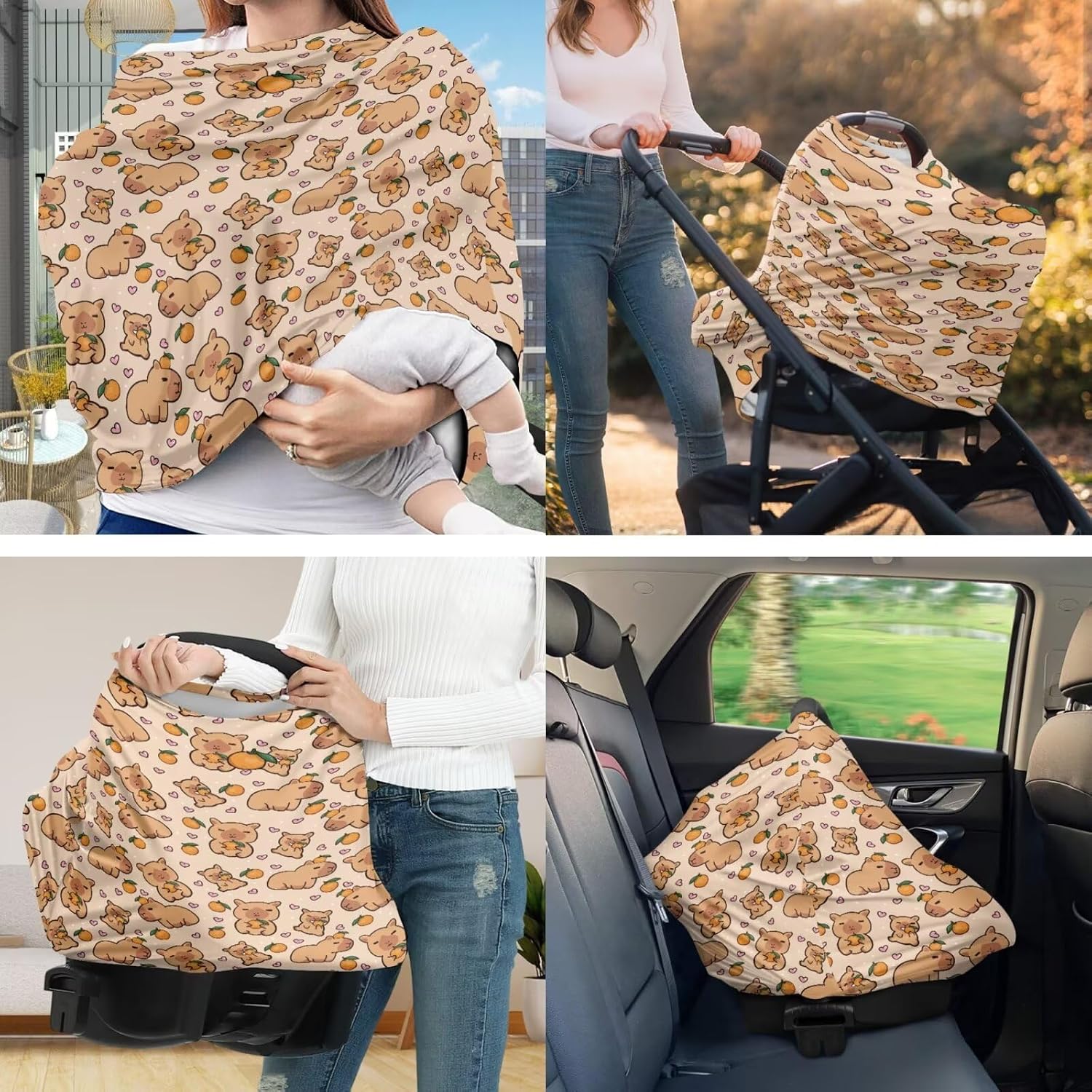CUBRE COCHE PARA BEBÉ SAROGRORIN CAPYBARA NARANJA SET 2 PIEZAS - 2