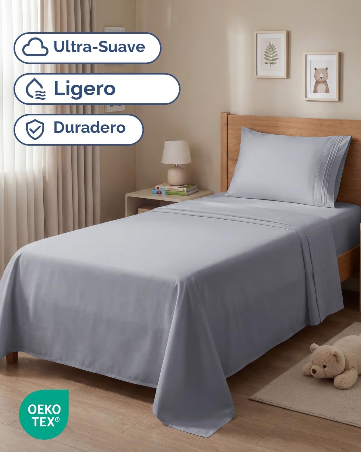 JUEGO DE SÁBANAS TWIN SIZE 3 PIEZAS MICROFIBRA AZUL ACERO - 2