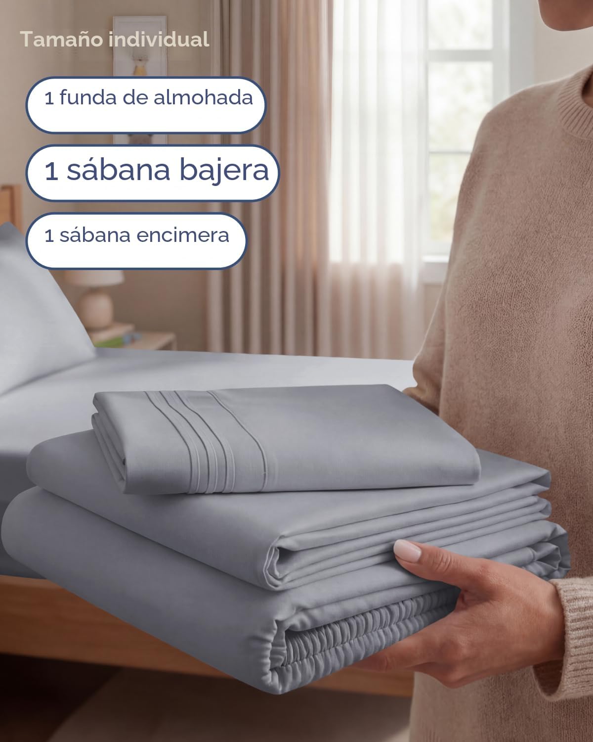 JUEGO DE SÁBANAS TWIN SIZE 3 PIEZAS MICROFIBRA AZUL ACERO - 3