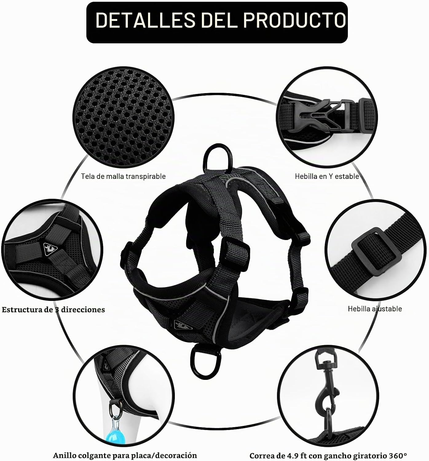 ARNÉS Y CORREA PARA GATO SKMEDITEC ESCAPE PROOF TALLA M NEGRO - 3