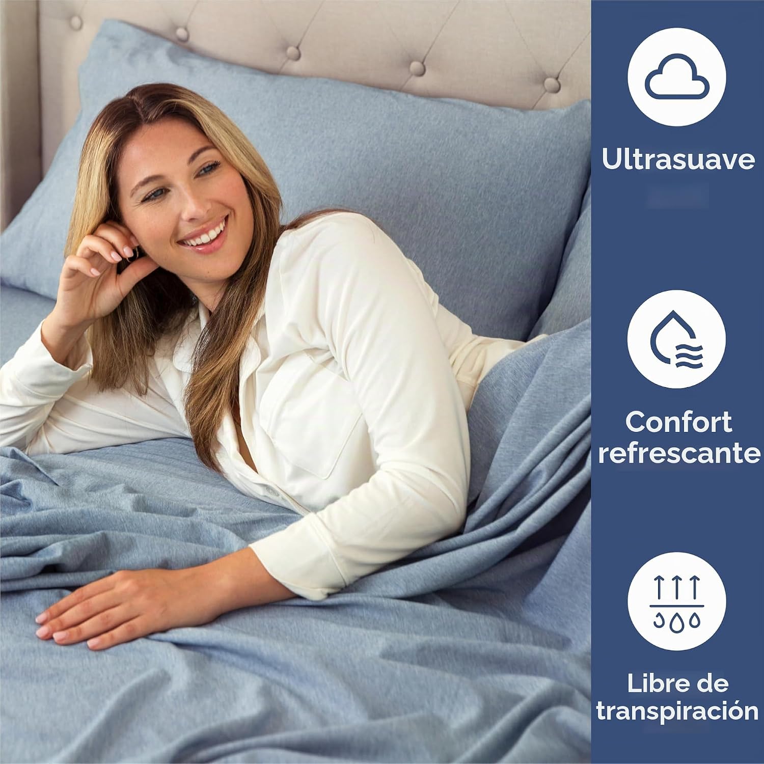 JUEGO DE SÁBANAS KING SIZE 4 PIEZAS MICROFIBRA AZUL HEATHERED - 4