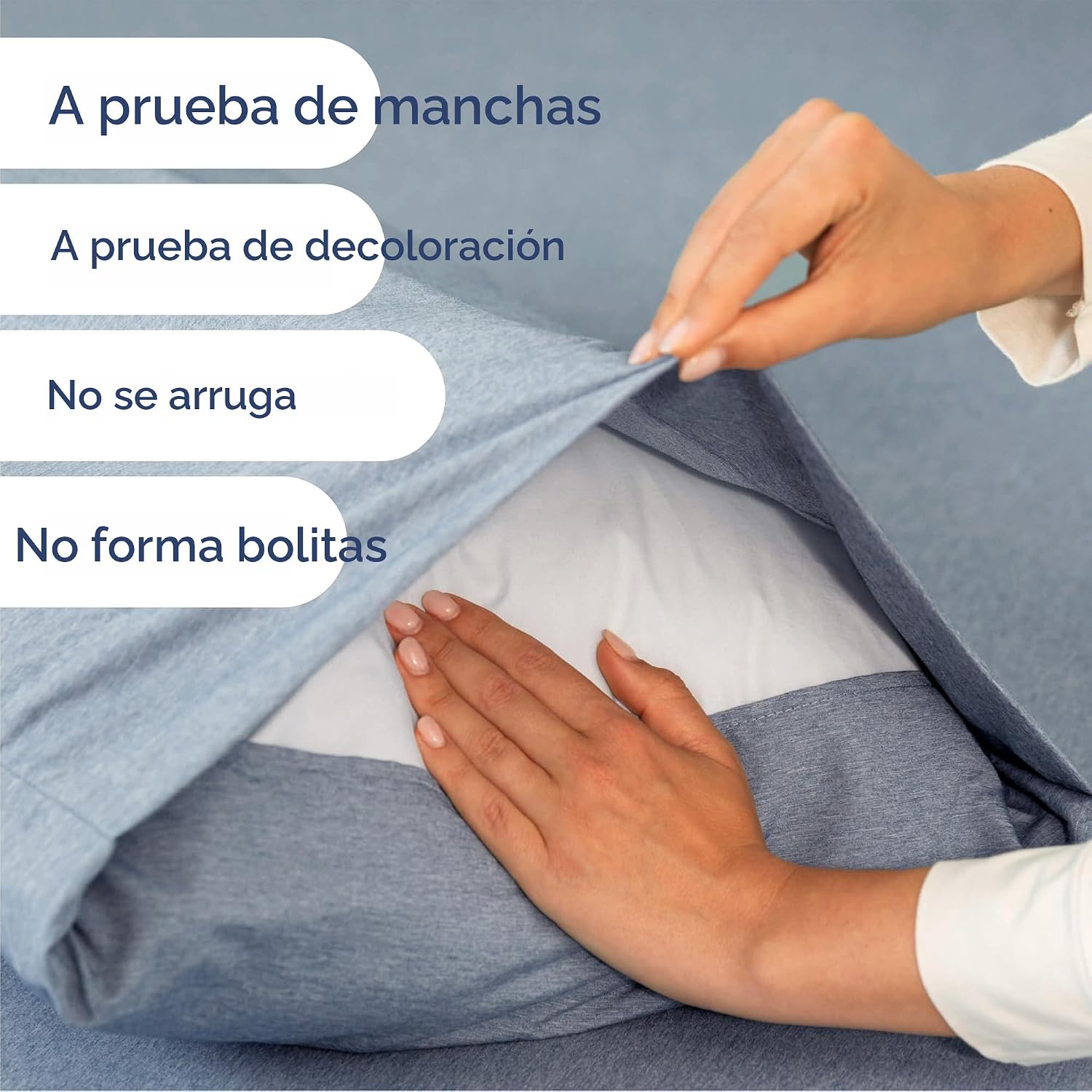 JUEGO DE SÁBANAS QUEEN SIZE 4 PIEZAS MICROFIBRA AZUL HEATHERED - 5
