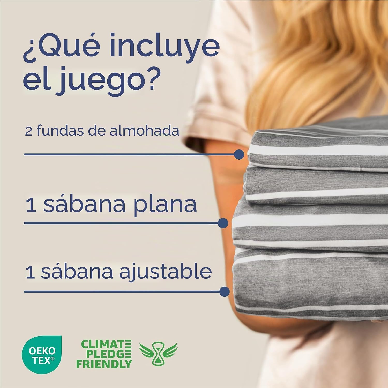JUEGO DE SÁBANAS FULL SIZE 4 PIEZAS CGK UNLIMITED MICROFIBRA RAYAS GRIS - 2